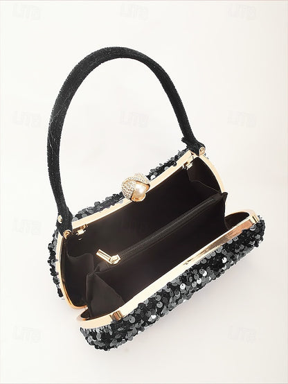 Pearl Sequin Black Accent – with Clutch Women's Evening