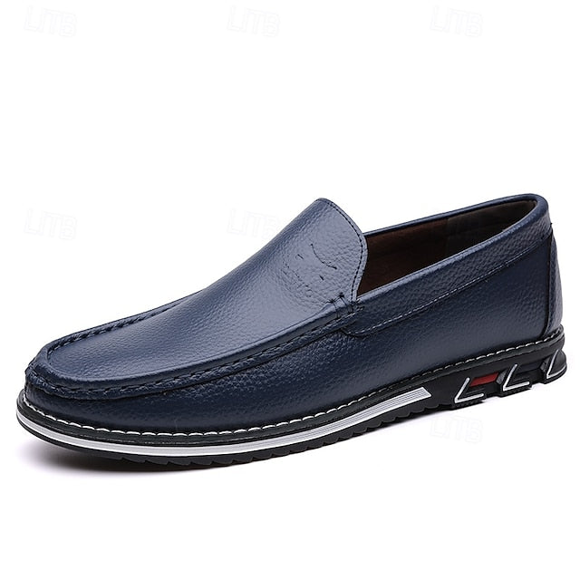 Men's  Blue Faux Leather Slip-On Loafers with Durable Sole