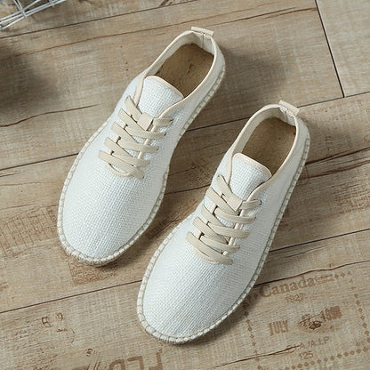 Men's Beige Canvas Lace-Up Espadrille Shoes with Jute Rope