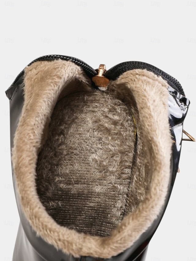 Lining Faux Stiletto Gold Heel Fur Boots Ankle Women's with