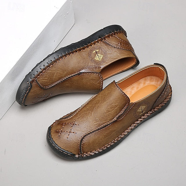 Men's Beige Genuine Faux Leather Moccasins – Handmade