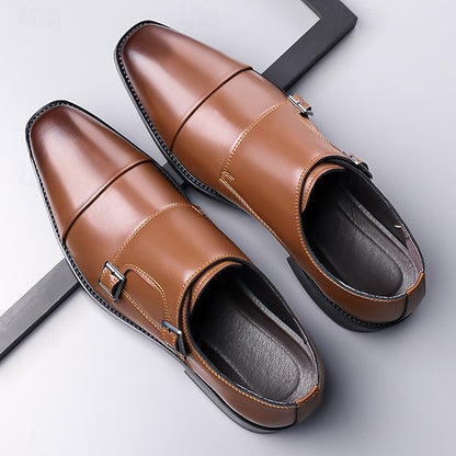 Strap Elegant Men's Shoes Dress Monk – Double Leather