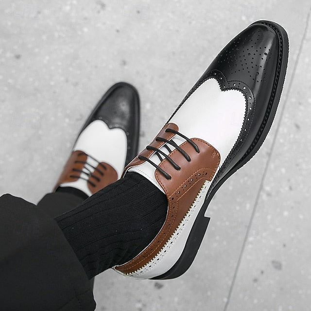 Dress Men's Wingtip White Oxford with Shoes Brown and