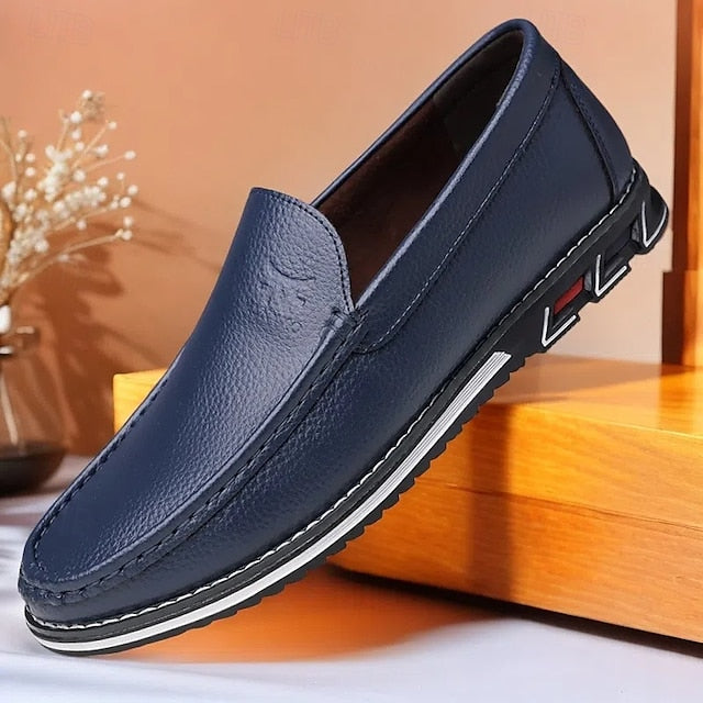Men's  Blue Faux Leather Slip-On Loafers with Durable Sole