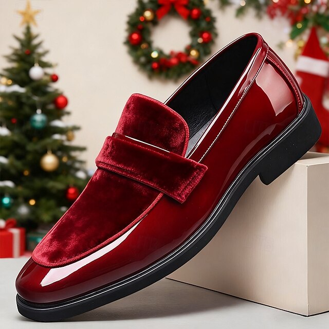 Men's Sleek – Leather Loafers Faux Design Red Velvet with