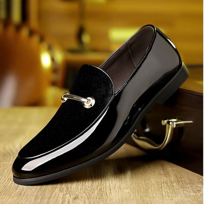 Leather Faux Green Gold Loafers Decorative Men's Loops with