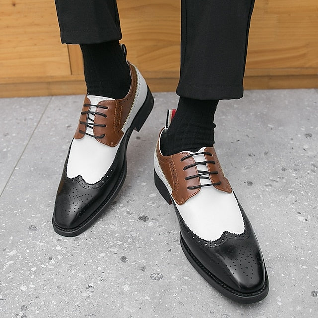 Dress Men's Wingtip White Oxford with Shoes Brown and