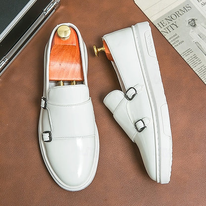 Men's White Monk Strap Slip-On Loafers – Elegant Casual