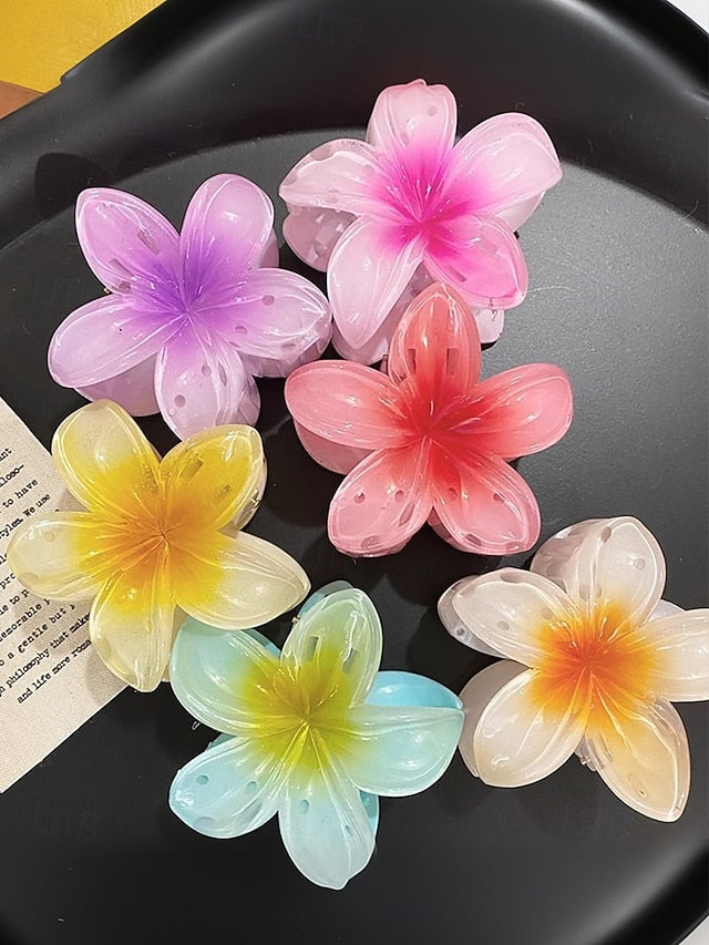 Tropical 6PCS Plumeria Resin Hawaiian Hair – Flower Clips