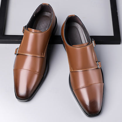 Strap Elegant Men's Shoes Dress Monk – Double Leather