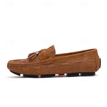 Men's Brown Faux Suede Loafers with Tassel Detail and