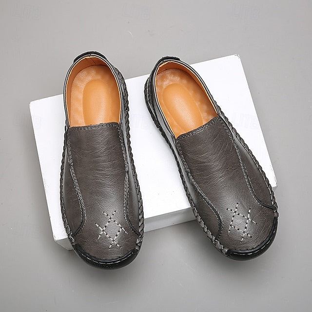 Men's Beige Genuine Faux Leather Moccasins – Handmade