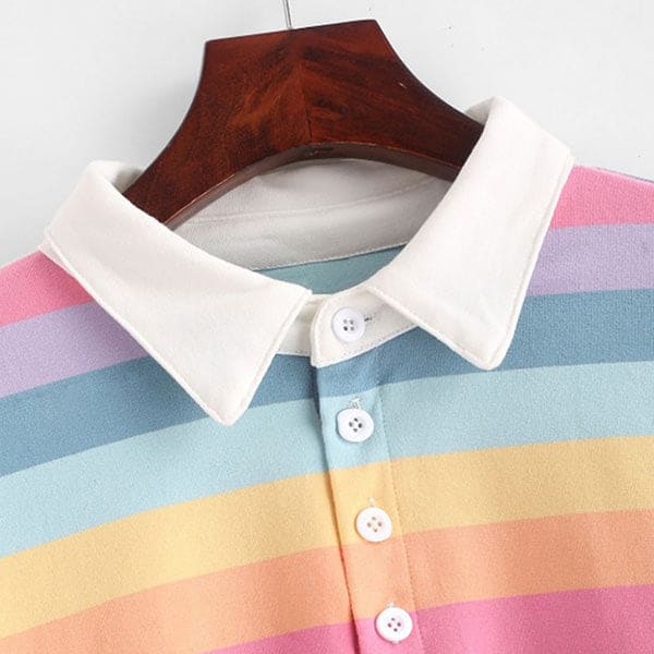 Rainbow Collared Top - Tops