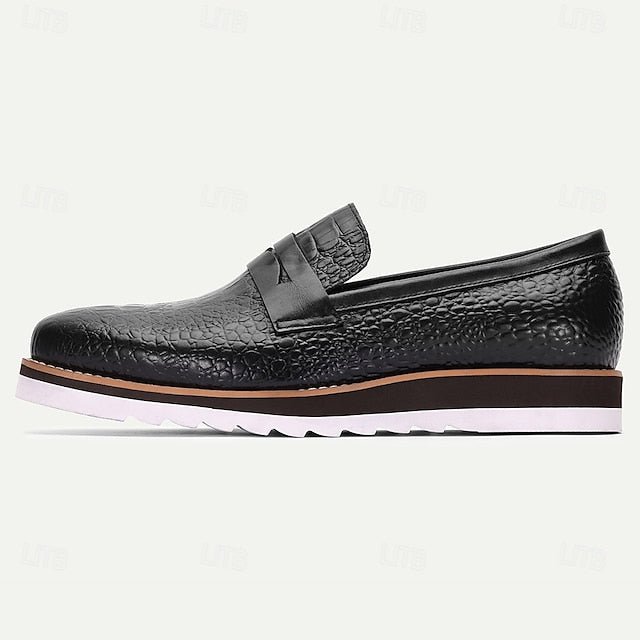 Men’s Black Genuine Cowhide Leather Loafers & Slip-On