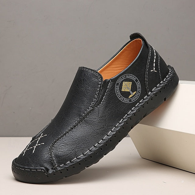 Men's Beige Genuine Faux Leather Moccasins – Handmade