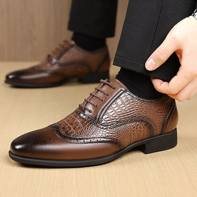 Oxford Crocodile Men's – Brown Faux Shoes Leather Pattern