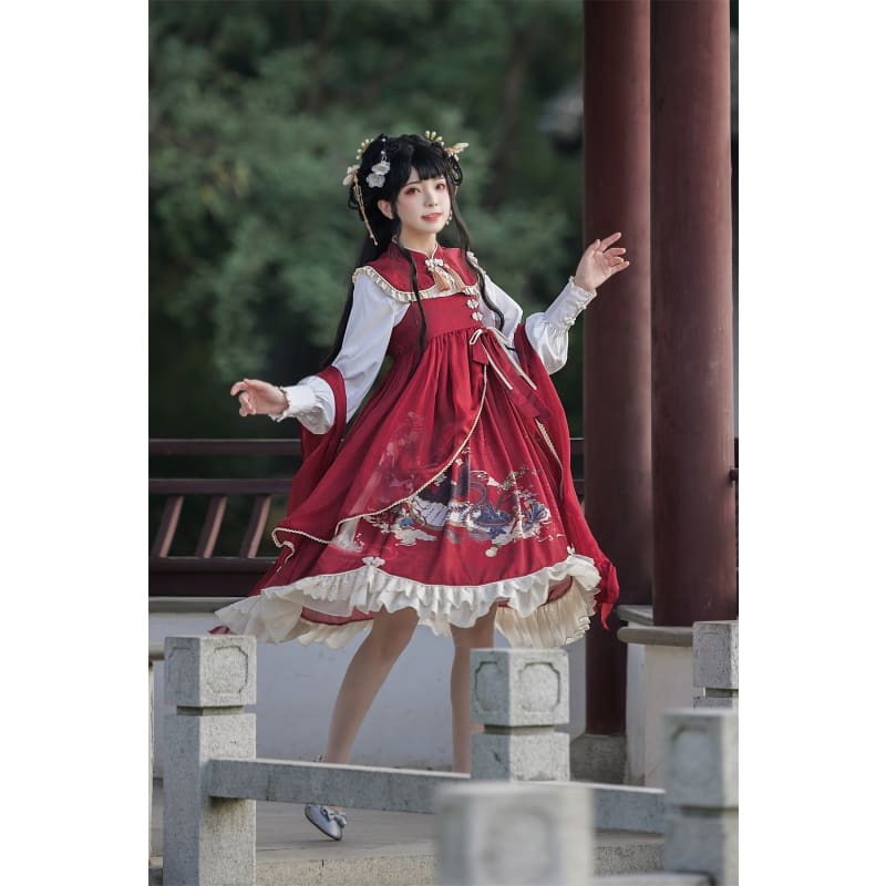 Red Dragon Lolita Tang Dress - Modern Hanfu