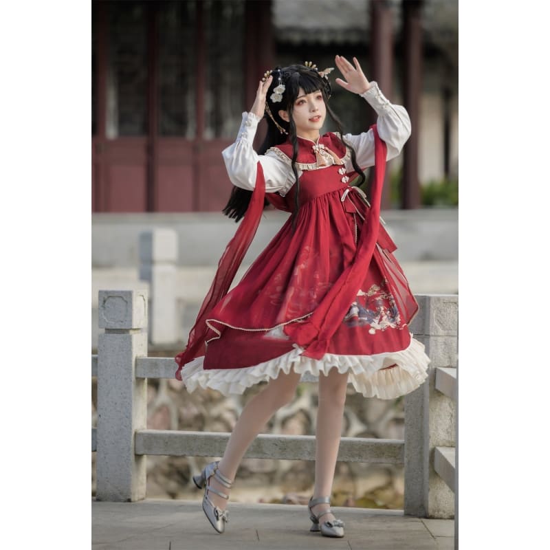 Red Dragon Lolita Tang Dress - Modern Hanfu