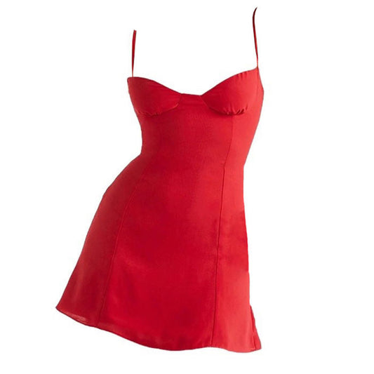 Mini-robe en satin rouge vif