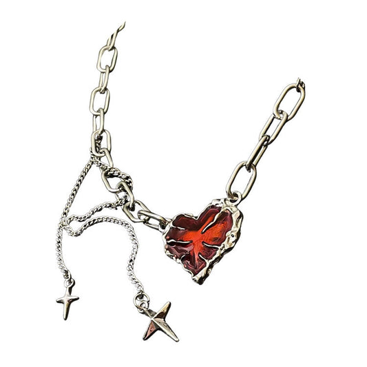 Collier chaîne coeur en pierre rouge