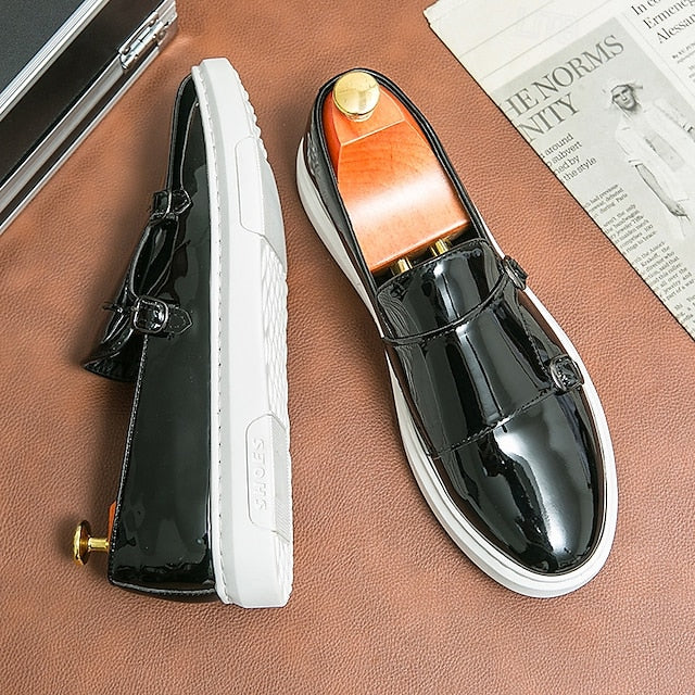 Men's White Monk Strap Slip-On Loafers – Elegant Casual