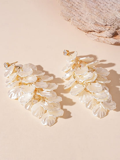 Women's Satin Earrings Floral Layered Drop - Petal Elegant