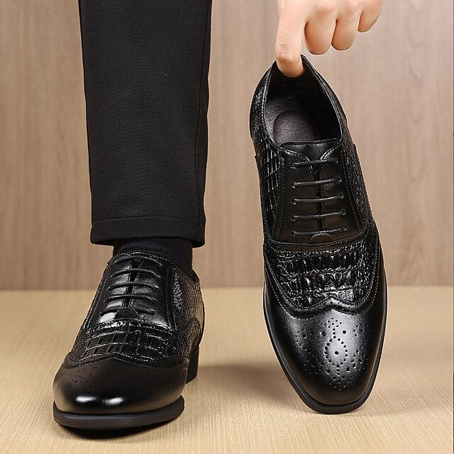 Oxford Crocodile Men's – Brown Faux Shoes Leather Pattern