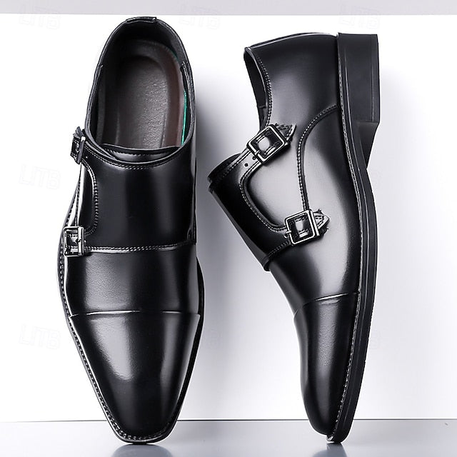 Strap Elegant Men's Shoes Dress Monk – Double Leather