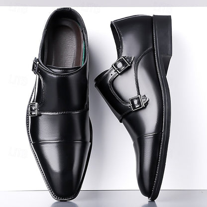 Strap Elegant Men's Shoes Dress Monk – Double Leather