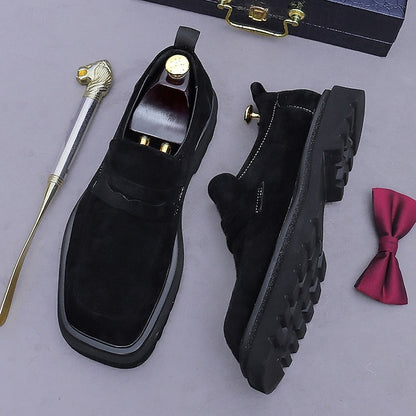 -Classic Cowhide Leather Suede Business Loafers Men's