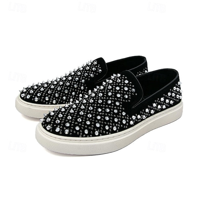 Men's Black Slip-On Shoes with Pearl Detailing - Elegant