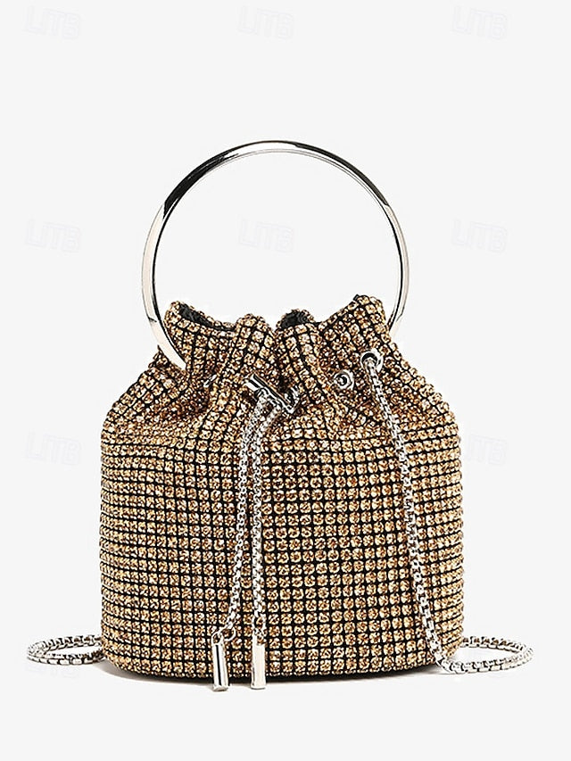 Bucket Bag Sparkling Silver Women's Rhinestone with Metal
