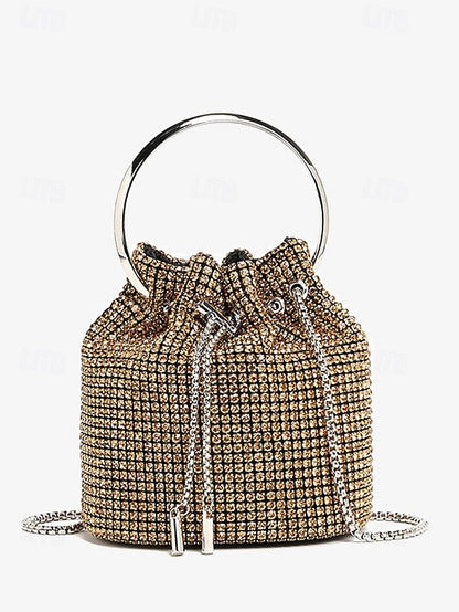 Bucket Bag Sparkling Silver Women's Rhinestone with Metal