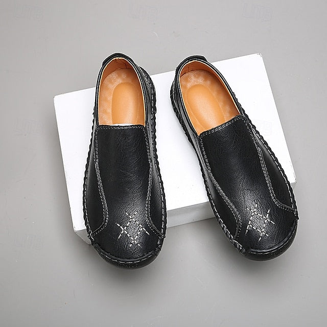 Men's Beige Genuine Faux Leather Moccasins – Handmade