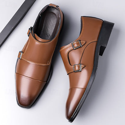 Strap Elegant Men's Shoes Dress Monk – Double Leather