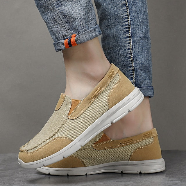 Men's Beige Canvas Slip-On Loafers – Lightweight