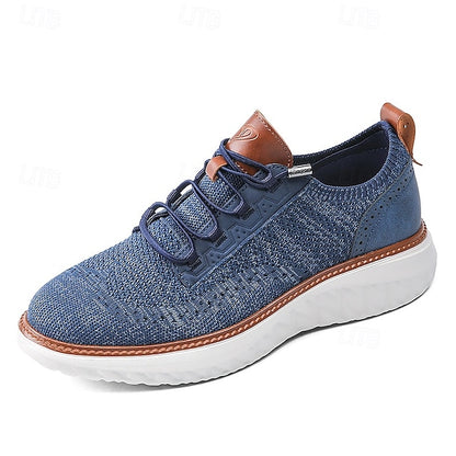 Men's Shoes Beige Knit Lace-Up Sneakers with Lightweight
