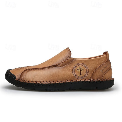 Men's Beige Genuine Faux Leather Moccasins – Handmade