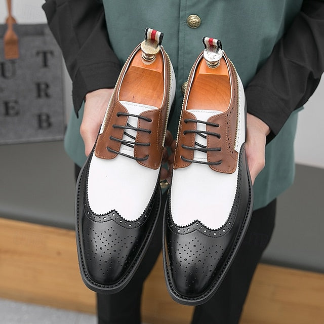Dress Men's Wingtip White Oxford with Shoes Brown and