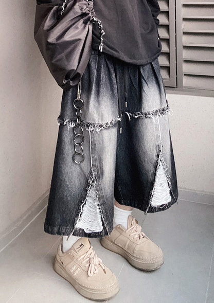 Chic Blue Hole Elastic Waist Denim Men Shorts Summer
