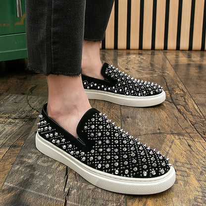 Men's Black Slip-On Shoes with Pearl Detailing - Elegant