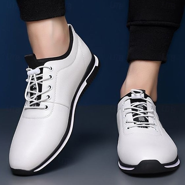 Men's White and Black Lace-Up Sneakers – Trendy Sports