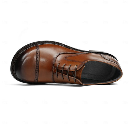 Toe Oxford Genuine Men's First Shoes- Leather Dress Cap