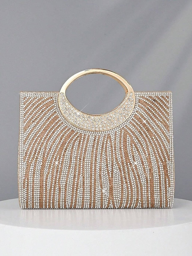 with – Round Handle Rhinestone Bag Women's Clutch Evening