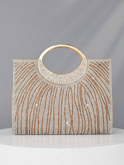 with – Round Handle Rhinestone Bag Women's Clutch Evening