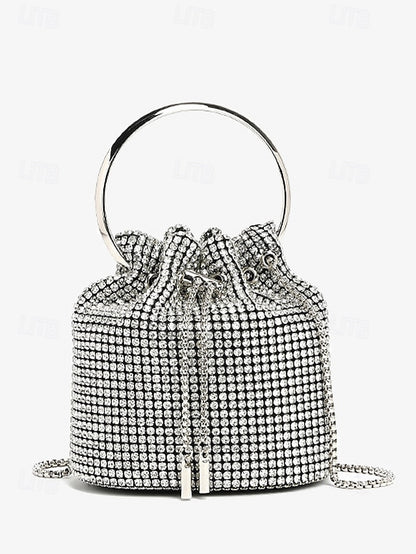 Bucket Bag Sparkling Silver Women's Rhinestone with Metal