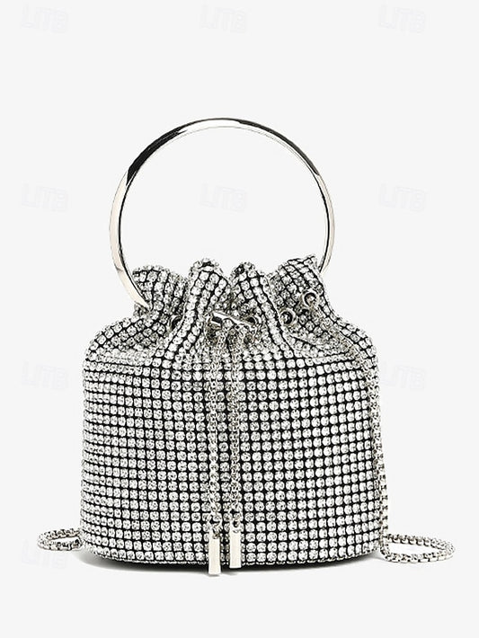 Bucket Bag Sparkling Silver Women's Rhinestone with Metal