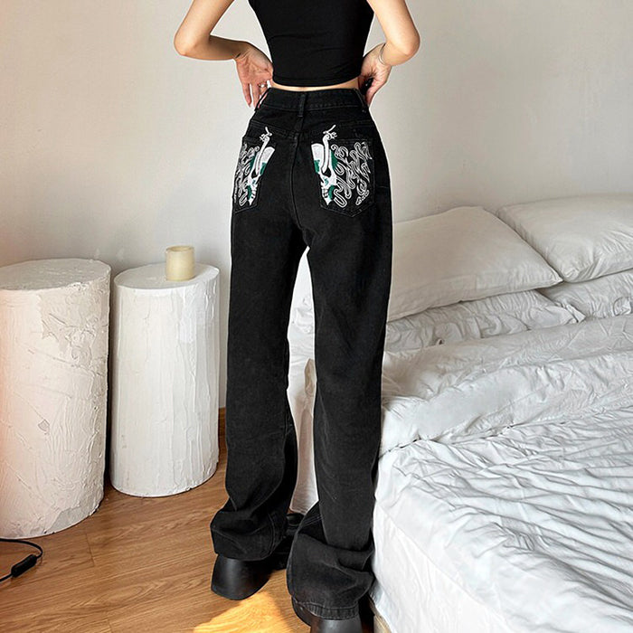 Skeleton Embroidery Jeans