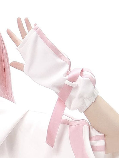 Pink and White Strap Design Sleeves