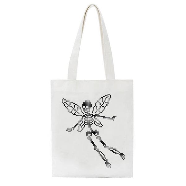 Skull Butterfly Canvas Bag - Standart / White - Handbags